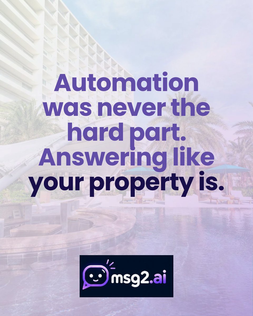 msg2ai's tweet photo. "Automation was never the hard part. Answering like your property is." 25% of hospitality firms now scale AI with results. The edge is grounded answers.

#Msg2ai #HospitalityTech https://t.co/9QmWZywQ4u