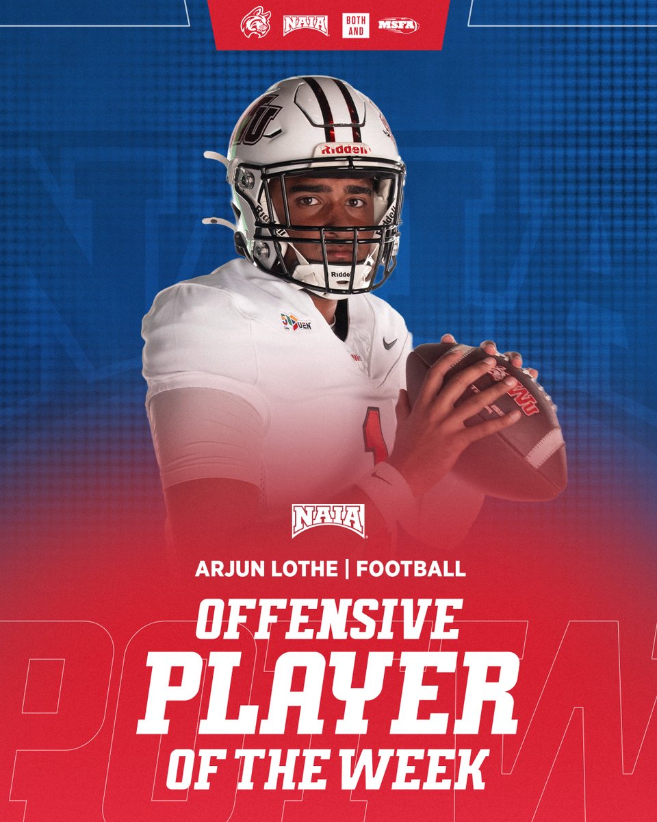 IWUWildcats's tweet photo. 🏈 NAIA PLAYER OF THE WEEK 🏈

Congratulations to Arjun Lothe for being named the PrestoSports NAIA Football Offensive Player of the Week! 😼

#BothAnd #TheRightWayToPlay https://t.co/c5zdTe5Esk
