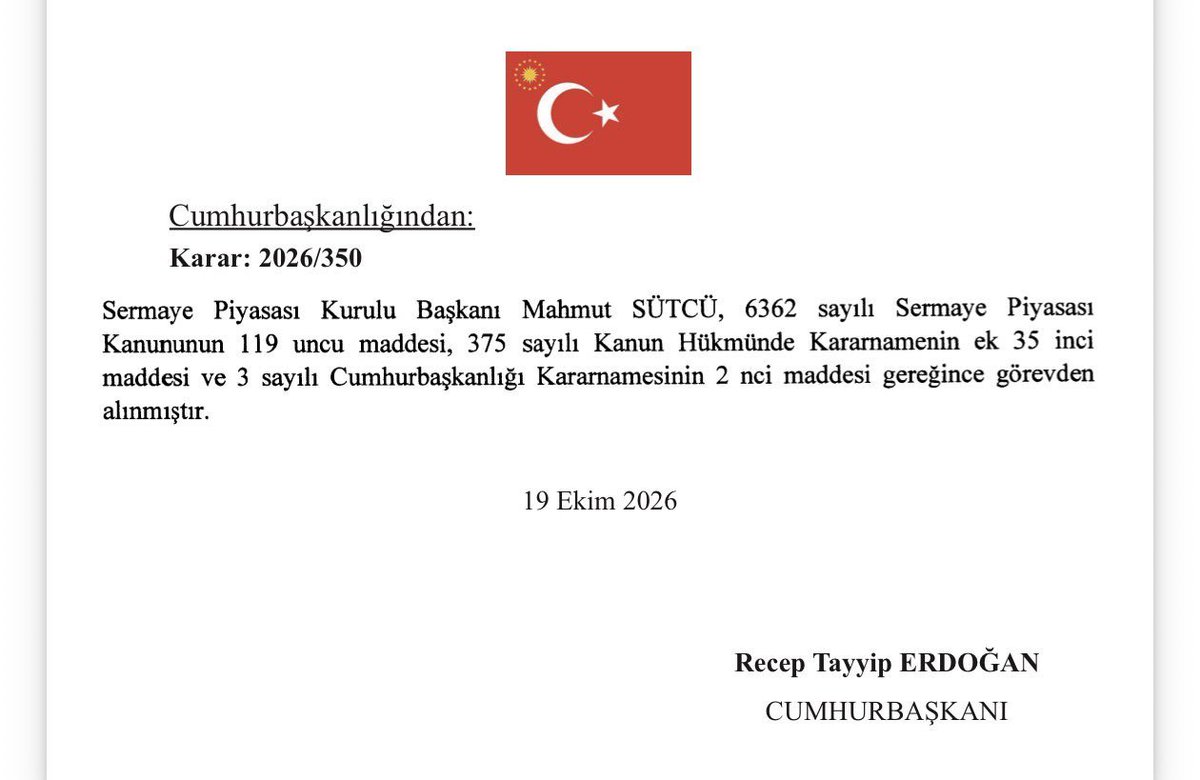 zekibahce's tweet photo. SPK Başkanı Mustafa Sütçü istifa etmiş diyorlardı.

Doğrusu görevden alınmış. https://t.co/hFBLtLjoBC