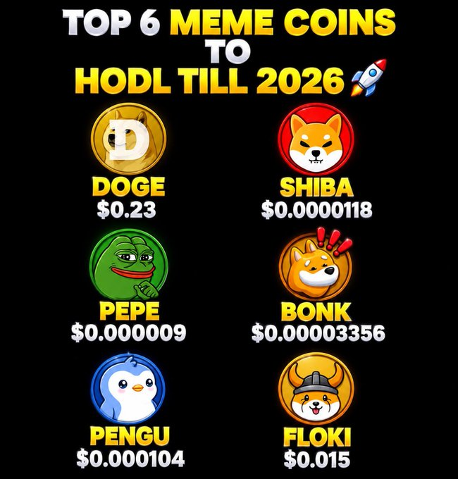 Crypto_Trends_'s tweet photo. TOP 6 MEMECOINS TO WATCH IN 2026

🐕 $DOGE — The King
🐕 $SHIB — The Original Killer
🐸 $PEPE — The Survivor
🐧 $PENGU — The Brand Play
🐕 $BONK — Solana’s Top Dog
🔥 $FLOKI — The People’s Crypto 

DROP YOUR BAG👇 https://t.co/qQKIkR9614