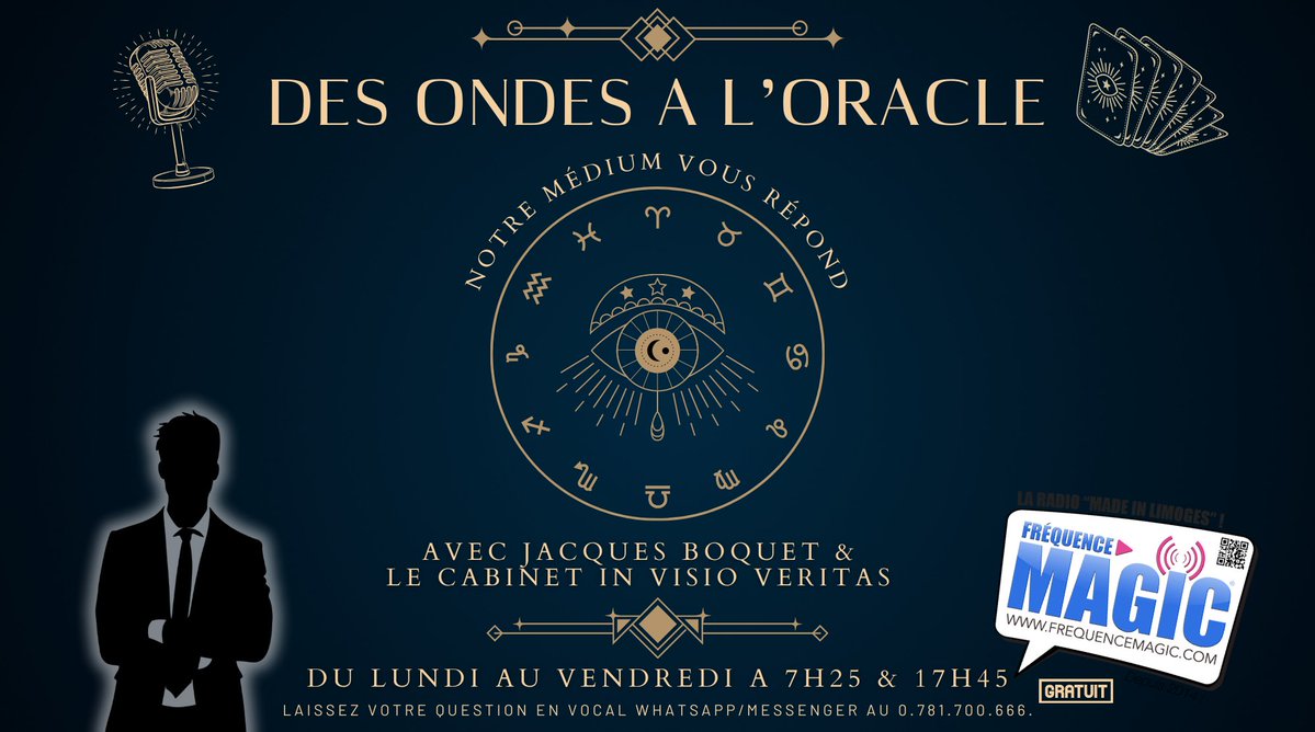 MagicFrequence's tweet photo. Sur FREQUENCE MAGIC ce mardi dès 7h20, rejoignez Jacques et Sébastien pour la chronique voyance "Des ondes à l'oracle".

SITE: https://t.co/8CtHSRpzmL
LIVE: https://t.co/yCcb3jcrv1
BOUTIQUE: https://t.co/gVLTVYThIw

#FrequenceMagic #FM #Radio #limoges #hits https://t.co/8vrwK7QfUE
