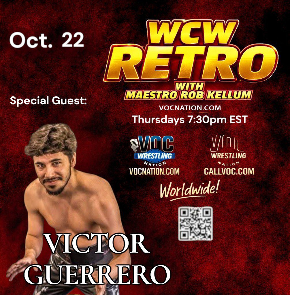 thestro's tweet photo. This Thursday! October 22nd Special guest Indy wrestling star Victor Guerrero  on the WCW Retro podcast with @thestro  7:30pm EST.. on https://t.co/lf8T80OmP2.  To call in, go to https://t.co/Z1lWo5o6B4 #VictorGuerrero  #wrestling  #WCWRetro #vocnation @vocnation @YouTube https://t.co/bi4b1Eclou