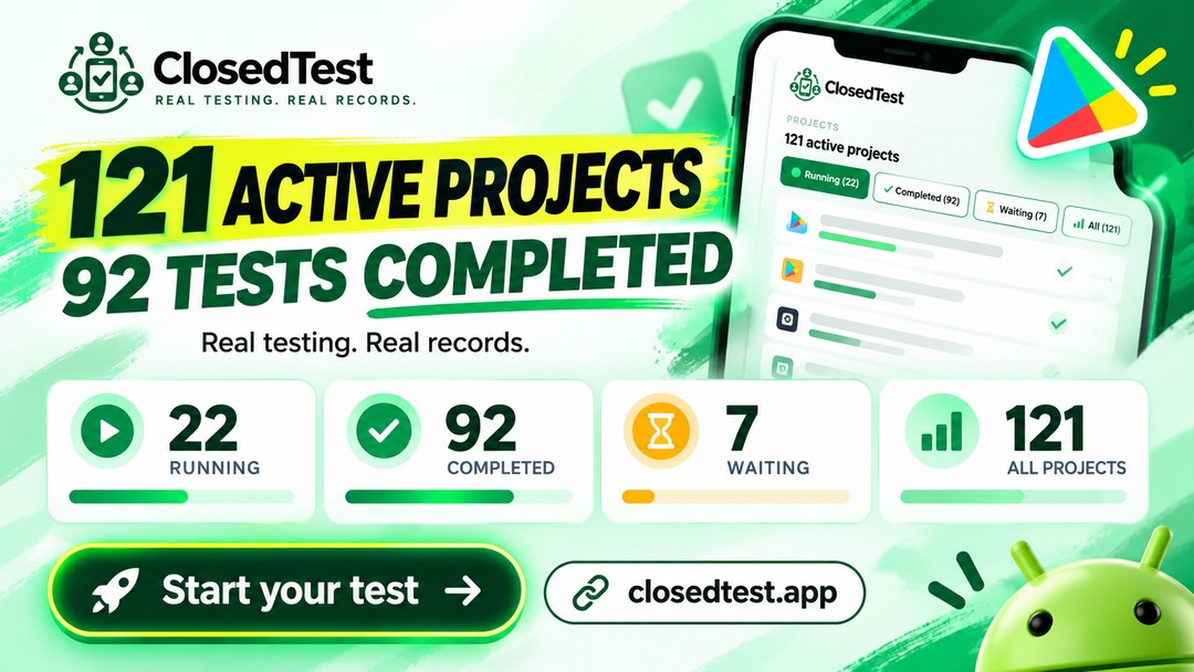 ClosedTestapp's tweet photo. Need testers for your Android app?

121 active projects. 92 tests completed.

Get real feedback before you launch.

#AndroidDev #AppTesting https://t.co/2dPaMBN49G