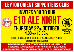 LOFCSupporters's tweet photo. E10 ALE NIGHT: Come along if you are in Leyton on Thursday 22 October from 4pm - admission free.
🍻 Beers announced shortly.
#LOSCBeers #RealAleInLondon #ELACClubOfTheYear2026 #ClubMirrorFinalist2026 https://t.co/M8r9COqQJH