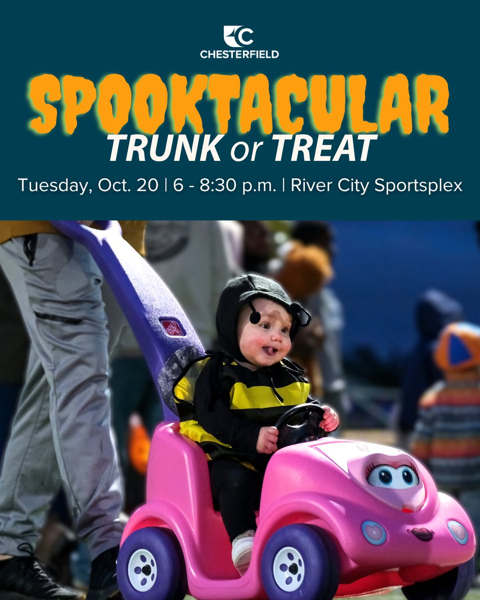 ChesterfieldVa's tweet photo. 🚨👻 Tomorrow night Chesterfield is getting spooky! 🎃 Bring the family to River City Sportsplex from 6-8:30 p.m. for an evening packed with fun!

🍬 Free admission
🚗 Free parking
📍 River City Sportsplex (13030 Genito Road)
👉 Get the details at https://t.co/BXOHFt7RCs https://t.co/Ur1b9em5AB