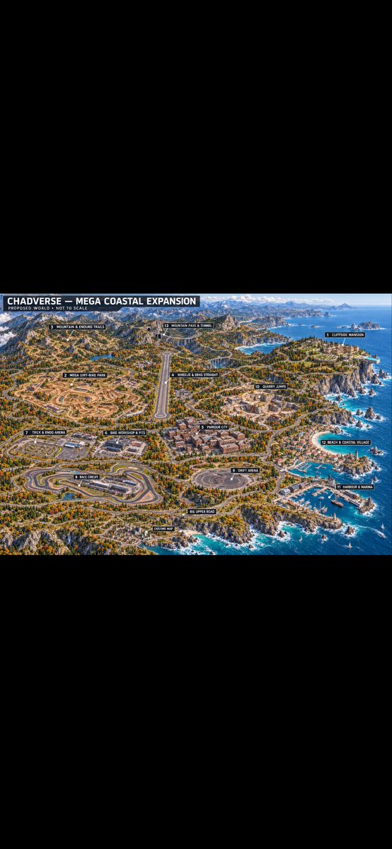 PumpChad_soll's tweet photo. A mansion above the sea. Massive dirt tracks. Coastal roads. A parkour city. 🎃🌊

And this isn’t even half of what we’ve got planned.

Chadverse expansion concept 👇 Where are you heading first?

$PCHAD #Chadverse https://t.co/nqPedAcaRu