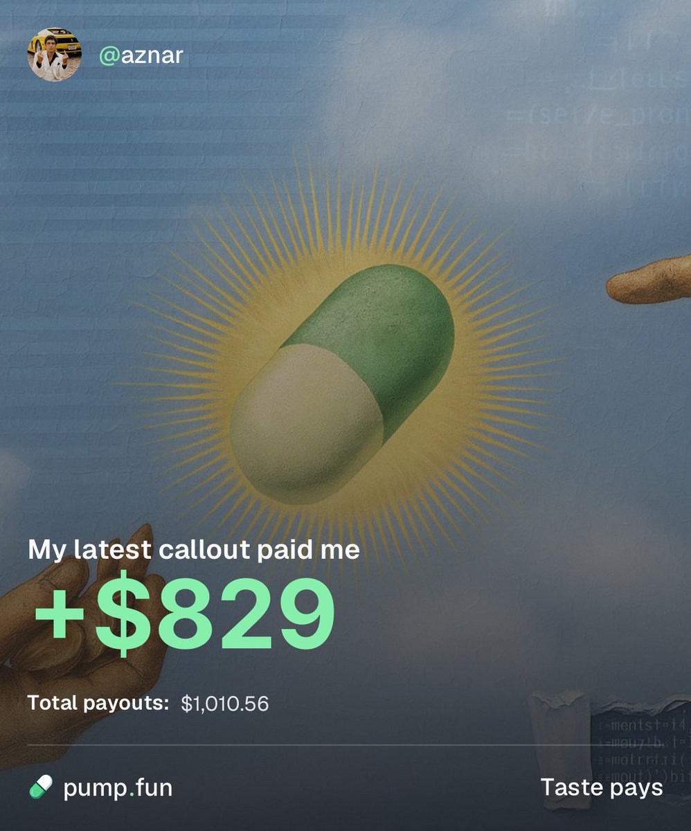aznarquant's tweet photo. Pumpfun app is actually insane

I started doing callouts yesterday focusing on quality and I got paid +$800 today

https://t.co/oQxlGh32ys https://t.co/jPVqpdOfij