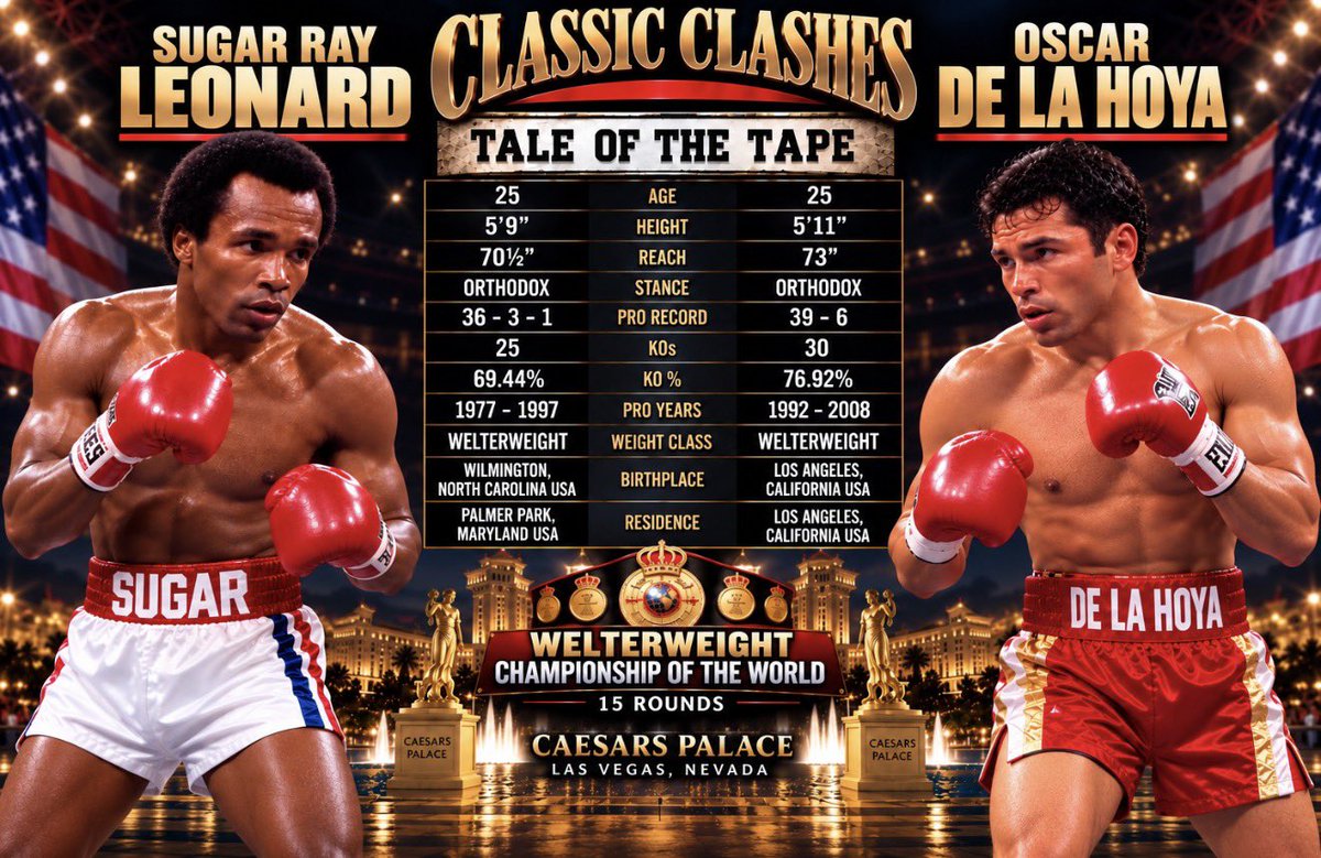 SmittyBoxing's tweet photo. Finished taping episode 7 of Classic Clashes brought to you by @InThisCornerTV.  It’s @SugarRayLeonard vs @OscarDeLaHoya scheduled for 15 rds from @CaesarsPalace in Las Vegas. @LeeGrovesBoxing will be teasing you throughout the week on more of the details. #boxing #classicclashes #sugarrayleonard #oscardelahoya