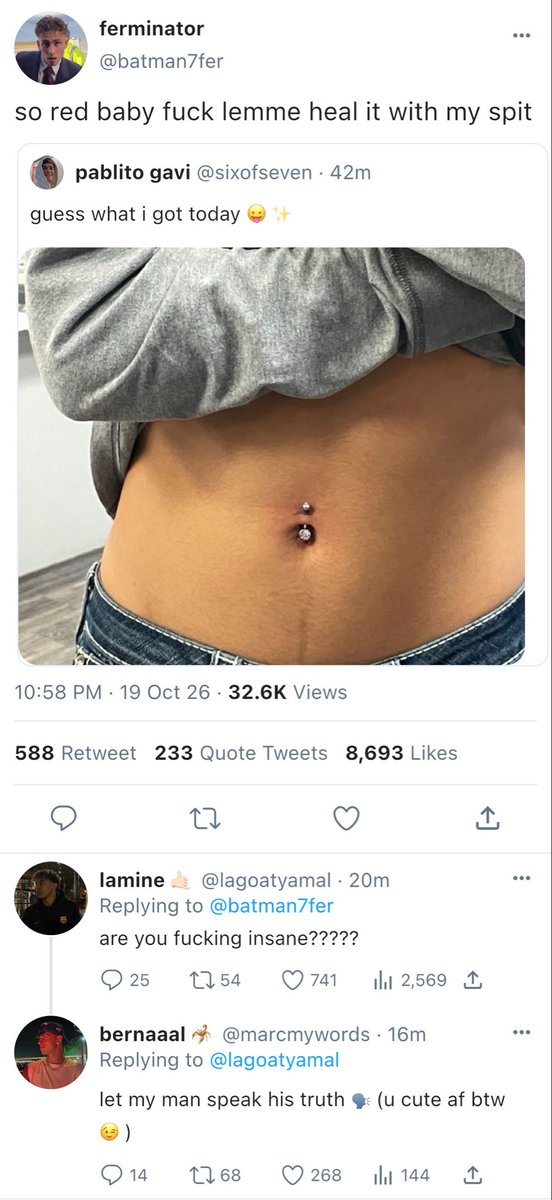 gavicentric's tweet photo. pablito gets a piercing and the whole house goes mad, specially fermín 😌 #gavmin + #everyonexgavi ❤️‍🩹 (a very very very short thread) https://t.co/ADKpzxgxSp