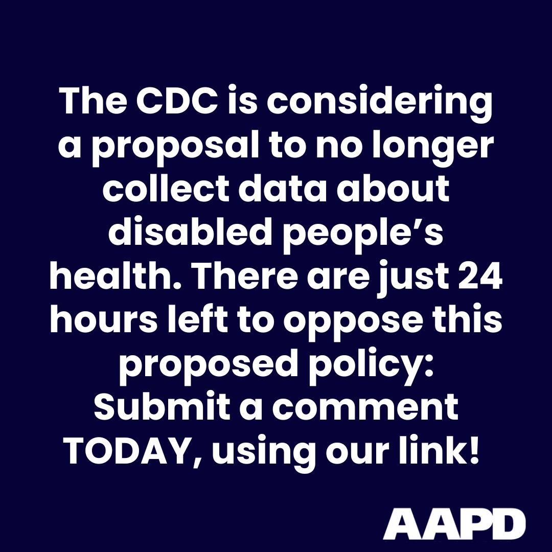 AAPD's tweet photo. There's still time to submit a comment opposing the changes to the National Health Interview Survey (NHIS). Comments close October 20th at 11:59 PM ET  Leave a comment: https://t.co/wbwPEGLHoe https://t.co/kPzRw04RTy