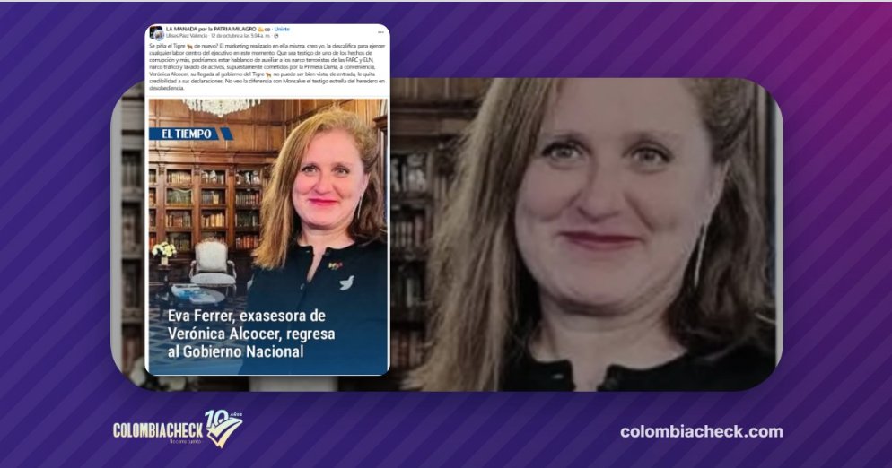 Colcheck's tweet photo. #CUESTIONABLE | Imagen vieja de El Tiempo sobre Eva Ferrer circula como si anunciara su llegada al Gobierno De la Espriella
📌El Tiempo publicó la pieza en Facebook por error. La nota es de julio de 2025 y alude al gobierno Petro.
🔗https://t.co/86iqeVOdM3 https://t.co/OXPht8d5VT