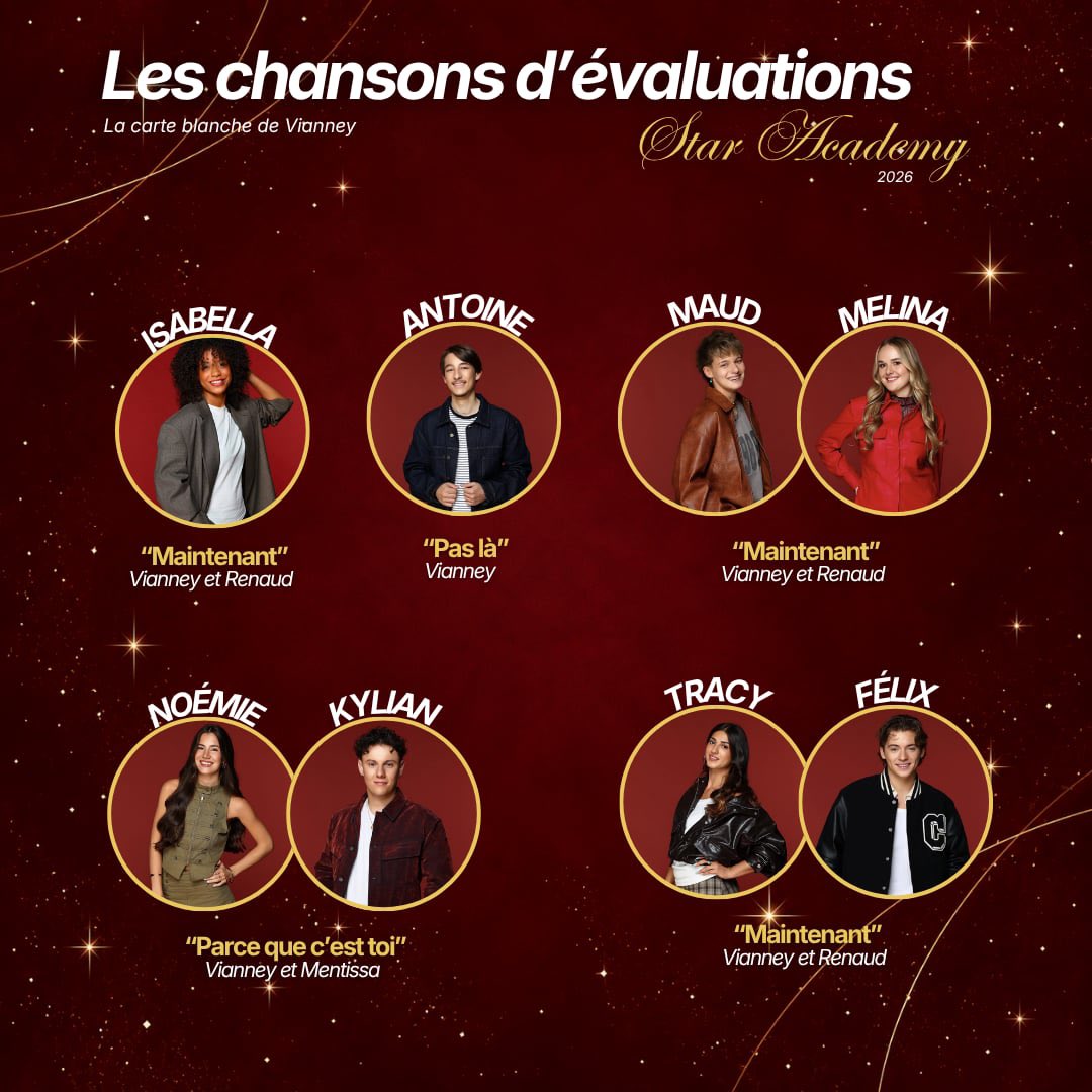 staracandco_'s tweet photo. Voici la liste des chansons choisies par les académiciens, ainsi que les duos formés pour les évaluations de demain matin ✨ #StarAcademy #StarAcademyLeLive https://t.co/NMWhM9Nyov
