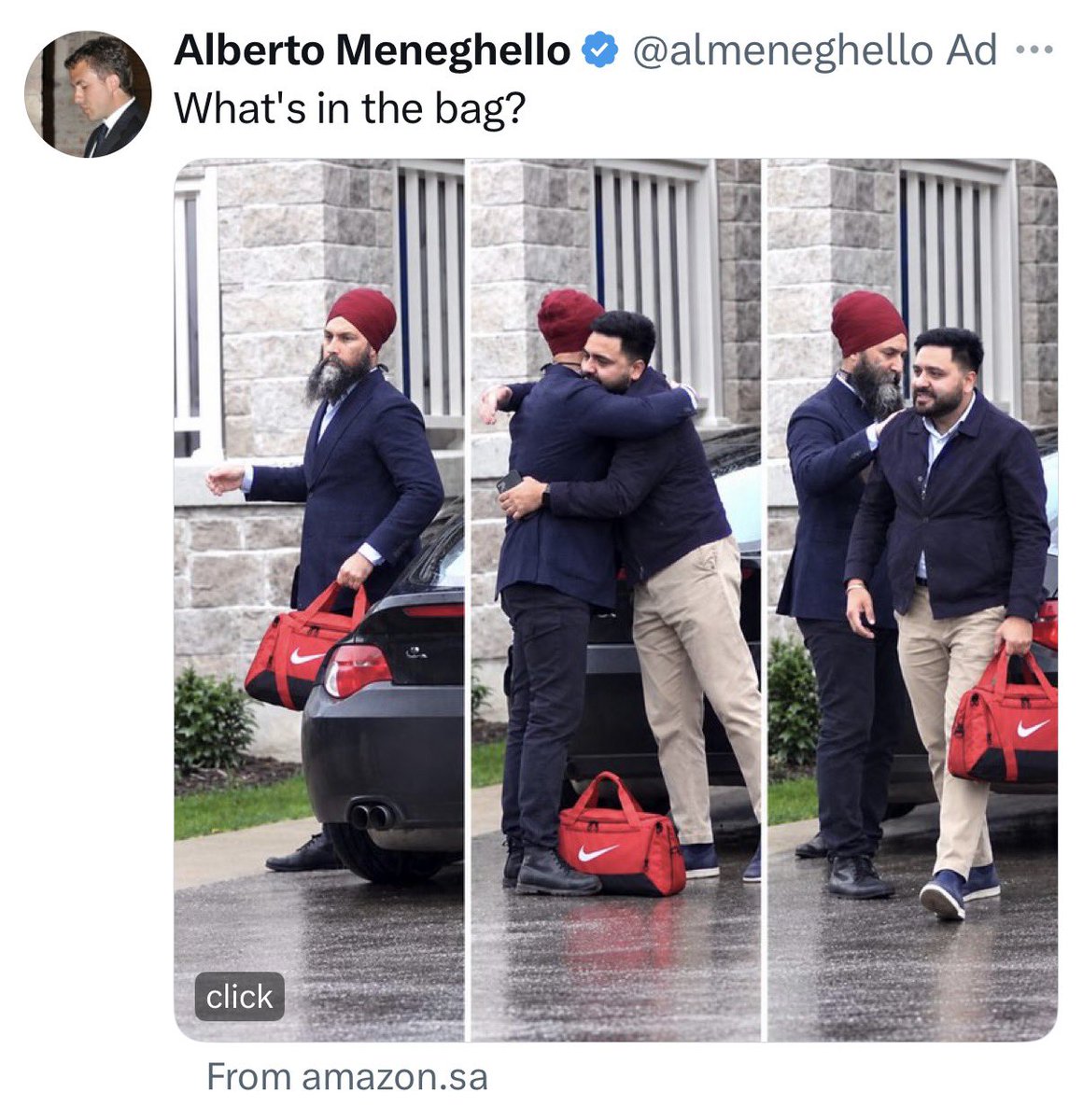 VeryBadLlama's tweet photo. at some point these have stopped feeling like ads and have started feeling like I am being digitally haunted by AI-Generated Criminal Jagmeet Singh https://t.co/wd3kQBvIBe