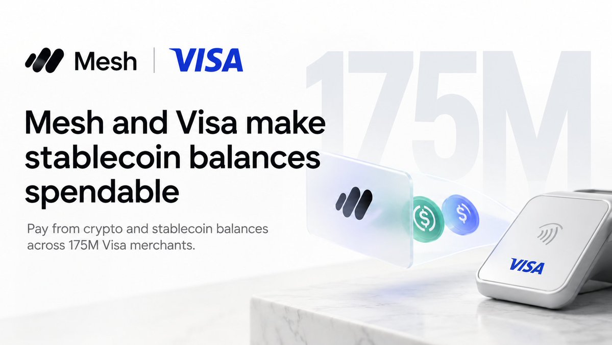 sytaylor's tweet photo. Visa and @meshpay are making stablecoins spendable in 175m merchants

I saw this and I thought it was a Visa direct integration.

It's FAR more interesting.

---

The partnership is consumers to pay in-store and online directly from the balances they already hold in their wallet apps.

This means anyone with the Mesh pay SDK (Klashi, Coinbase, Polymarket) can pay from their stablecoin balance.

But how it works is fascinating.

---

Mesh issues a "ghost card" (a virtual card) that the user doesn't see, tagged to the KYC of the wallet holder. 

So as you go to pay, you can tap to pay, and use your balance from those wallets 

This "ghost card" for wallets is super super interesting.

The merchant gets a regular card payment. 

Platforms who have lots of users can enable card payments without ever launching a card program.

Super curious to see if this gets traction and competes meaningfully with Rain or Wirex.