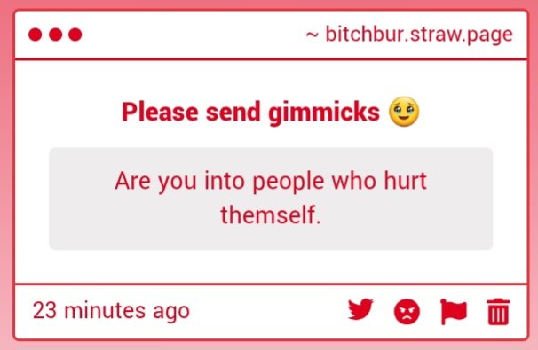 Bitchbur's tweet photo. Yes, I don't judge bc I also hurt myself https://t.co/GYGczho1lz