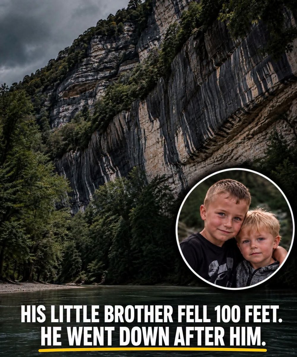 Evelyn001d's tweet photo. His little brother fell 100 feet. He went down after him.

A 3-year-old boy plunged nearly 100 feet down a cliff and disappeared beneath the freezing water of a creek. Before rescuers could reach him, his 7-year-old brother went down the very same cliff to try to save his life.

Dakota Duke was hiking with his family in Oklahoma when his little brother, Riley, slipped over the edge. Dakota did not hesitate. He scrambled down the steep, rocky slope, injuring himself along the way, until he reached the water below.

Riley was underwater, badly hurt, and Dakota was not strong enough to pull him out. So the 7-year-old jumped into the freezing creek, grabbed his little brother, and lifted his head above the surface. He held him there, refusing to let him slip beneath the water again as rescuers raced to reach them.

Riley suffered a fractured skull, broken ribs, and a serious brain injury. Dakota needed stitches himself. But both boys survived. After everything they had been through, they were eventually back home together.

Dakota was only 7 years old. He could not carry his brother to safety, but he did the one thing that mattered most: he kept him breathing until help arrived. Thank God!