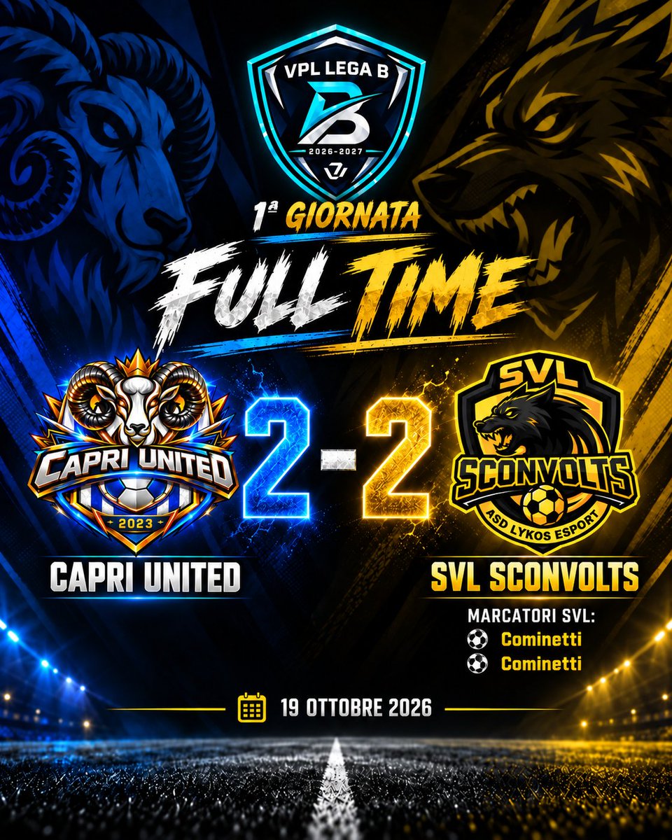 SVLSconvolts's tweet photo. 1ª GIORNATA VPL - LEGA B

Inizia con un pareggio la stagione degli Svl Sconvolts in VPL.💛🖤

Vs Capri United 

@VPLItaly https://t.co/H6OXa0d0OV