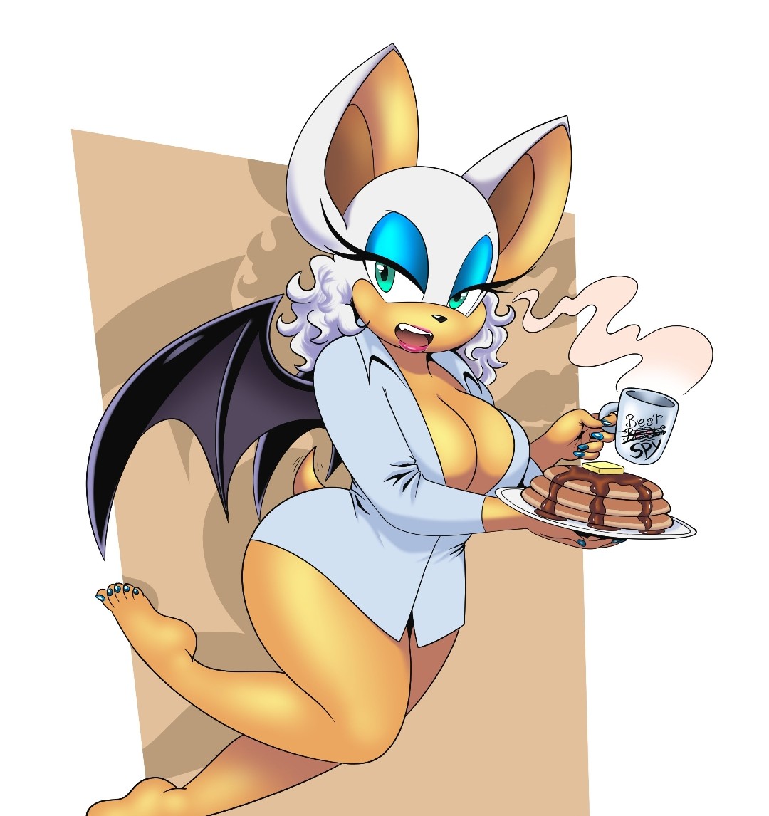 BrendaPWon81632's tweet photo. ☕🦇 Even the ultimate spy needs a cozy morning! 🥞💙 Pancakes, coffee, and a little bat attitude. Who’s ready to start the day with Rouge? ✨💎 #RougeTheBat #SonicTheHedgehog #SonicFanArt #SonicArt #FanArt https://t.co/6OnbMOA40v