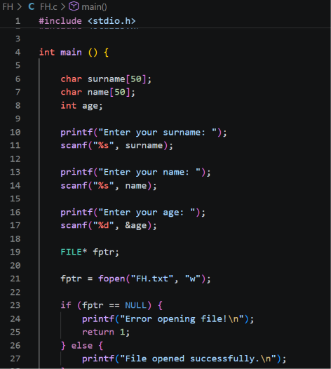 lanoverflow's tweet photo. Small progress in my C programming journey! 💻🔥

I've completed the first milestone of my Student Records CLI project.

I built a program that collects a student's surname, name, and age, then saves the information to a .txt file using fopen() and fprintf(). https://t.co/YGTlhnckz1