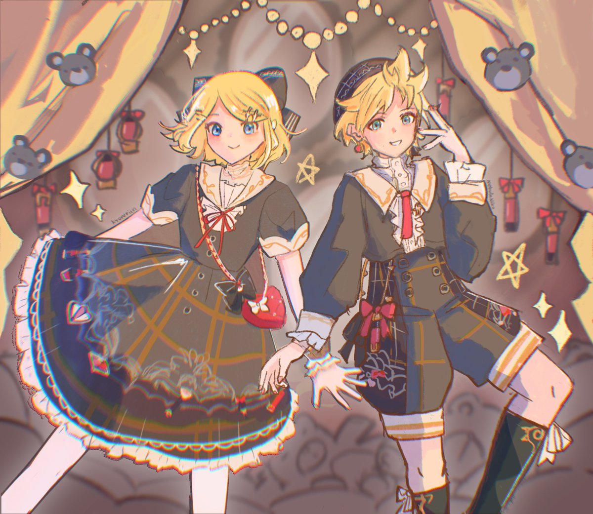 NebulaNiko's tweet photo. 十月世界計劃全角色挑戰 
Day 19 的鏡音雙子！！

這次比較特別 是和 @kyururiin_ 一起合作 從她上週的 rin 衍生畫的 len！感覺有成功畫出完整的感覺 (。’▽’。)
#prsk_FA #SEKAInktober https://t.co/Nhsp1rZIDg