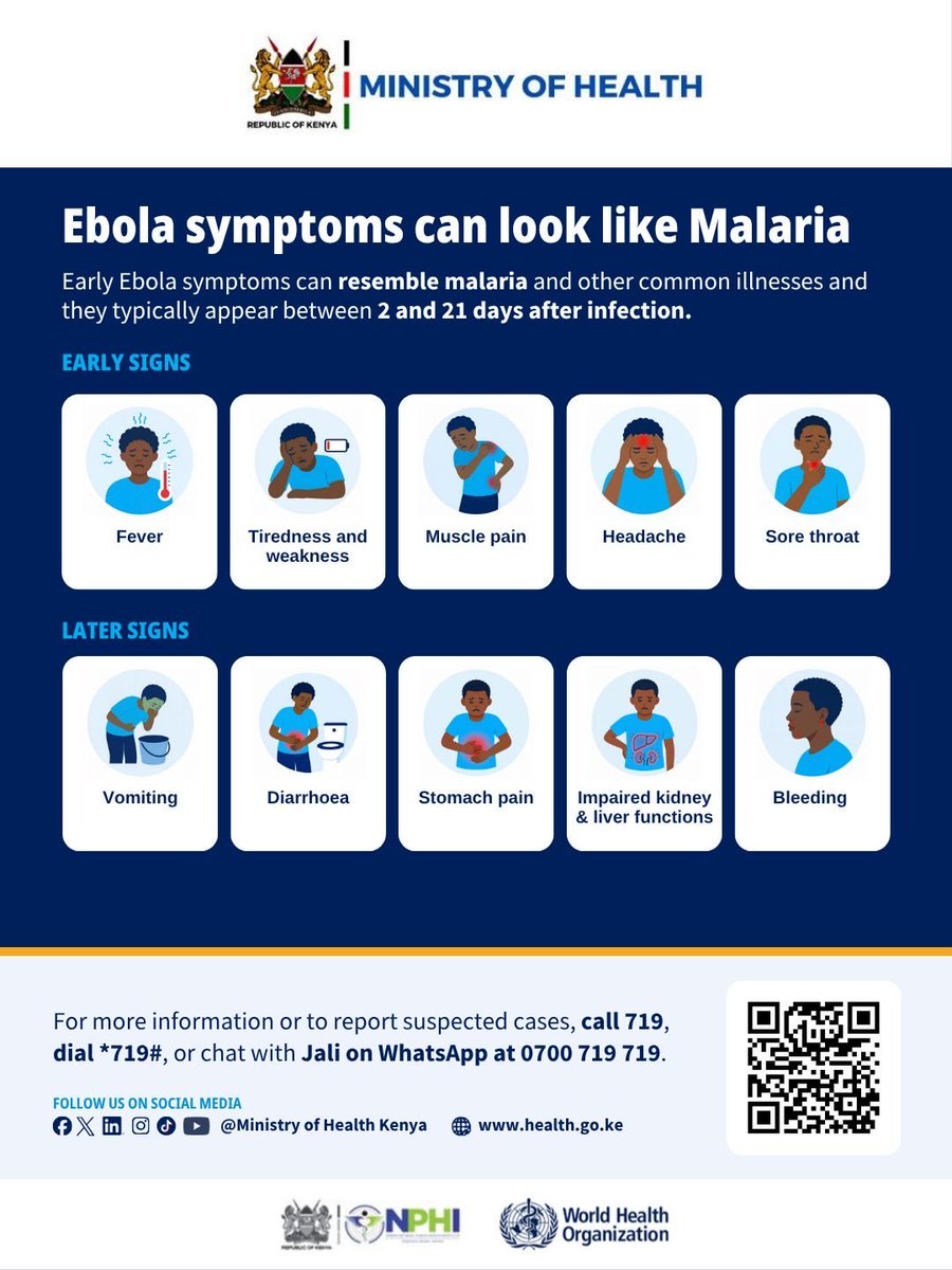 HonAnthonyMutua's tweet photo. 🤒 Think it’s malaria? Think again!
Fever, headache &amp; body aches can have different causes, including Ebola. Don’t self-diagnose. Seek medical care early and report any suspected exposure to health authorities..
At @LoDDCA, we steer towards a healthier journey. 
#EbolaAwareness https://t.co/HcA3WvTpx3