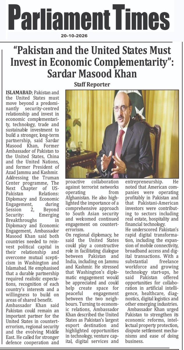 Khizar333's tweet photo. Pakistan's former Ambassador to the United States, China and the United Nations, @Masood__Khan , has said that Washington can play a constructive role in facilitating dialogue between Pakistan and India, including on the Jammu and #Kashmir dispute. https://t.co/srR5HS6yqN