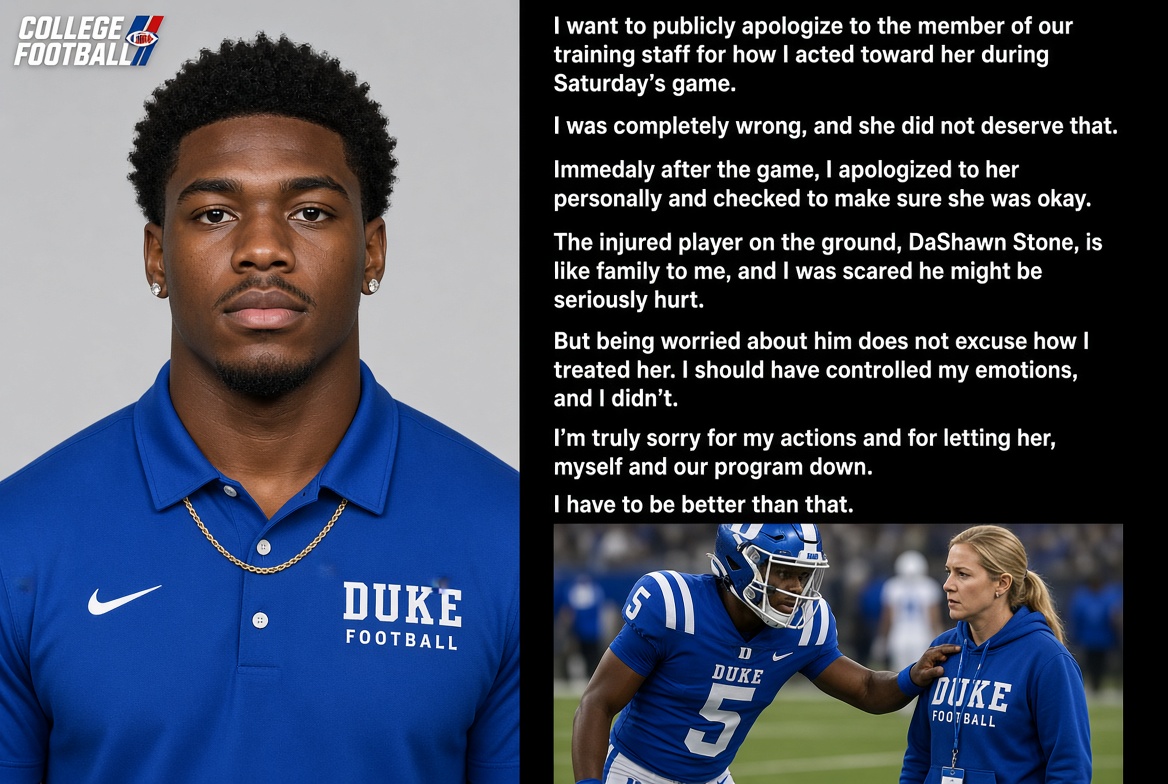 MercatodoAdm's tweet photo. Kimari Robinson: “She did not deserve that.”
Good apology.
But should he still face a suspension?
https://t.co/2asmZrwCSg
#KimariRobinson #DukeFootball #CollegeFootball #ACC #CFB #NCAA https://t.co/xlySeQxMsj