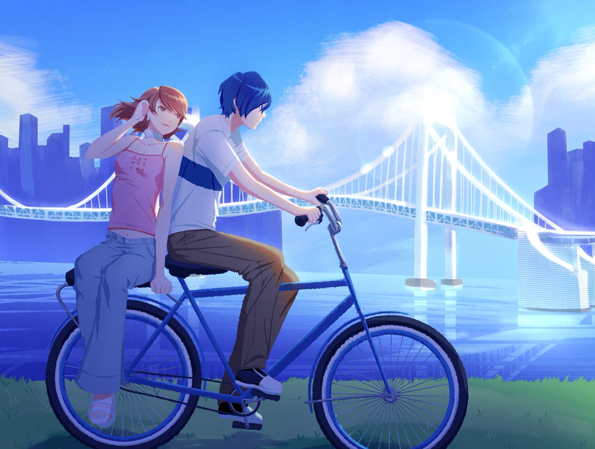 PARVENUHOLLOW's tweet photo. #ペルソナ３ #persona3 #主ゆか comm for anon! HBD YUKARI have a nice bike ride with makoto 🩷💙🚲🌉 https://t.co/Hc2wA3mZJp