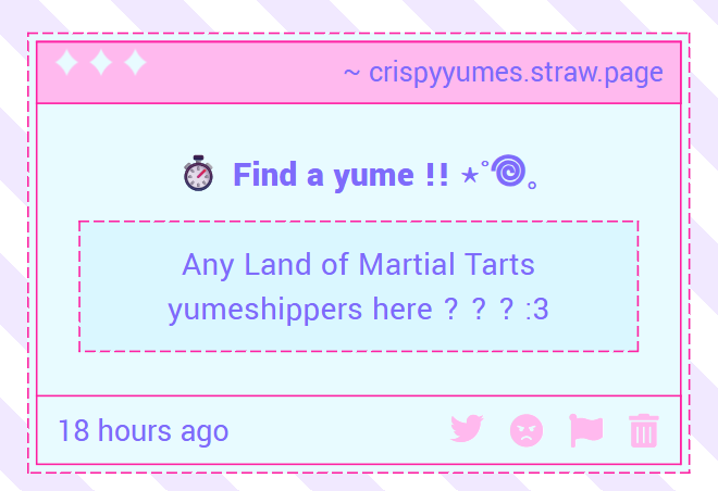 CrispyYumes's tweet photo. 🍪 ˗ˏˋ ꒰ Find a Cookierun Yume !! ꒱ ˎˊ˗

— Any Land of Martial Tarts yumeshippers here ? ? ? :3 https://t.co/oBRLwv6FhO