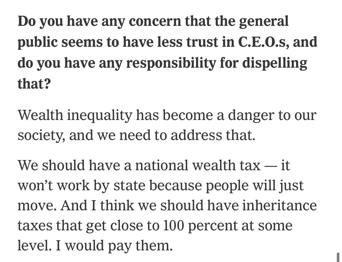 carlquintanilla's tweet photo. UNITED CEO Scott Kirby: “.. Wealth inequality has become a danger to our society, .. We should have a national wealth tax ..”

@nytimes $UAL 
https://t.co/AMqau5dQU0 https://t.co/9gOuStQAmi