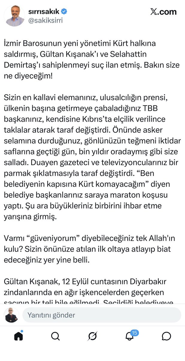 fatiheryilmaz0's tweet photo. Reşit olmayan kız çocuğuna tecavüzden hüküm giymiş Sırrı İzmir barosu seçim sonuçlarından dolayı zırlayarak “biz boyun eğmeyen bir geleneğin takipçileriyiz”
sloganı atmış.

Ne zamandan beri tecavüzcüler hukuk dersi veriyor, tecavüzcünün geleneği nedir? 

Memleketi tecavüzcülere hukuk dersi verme cüretini verenler bu hale getirdi.