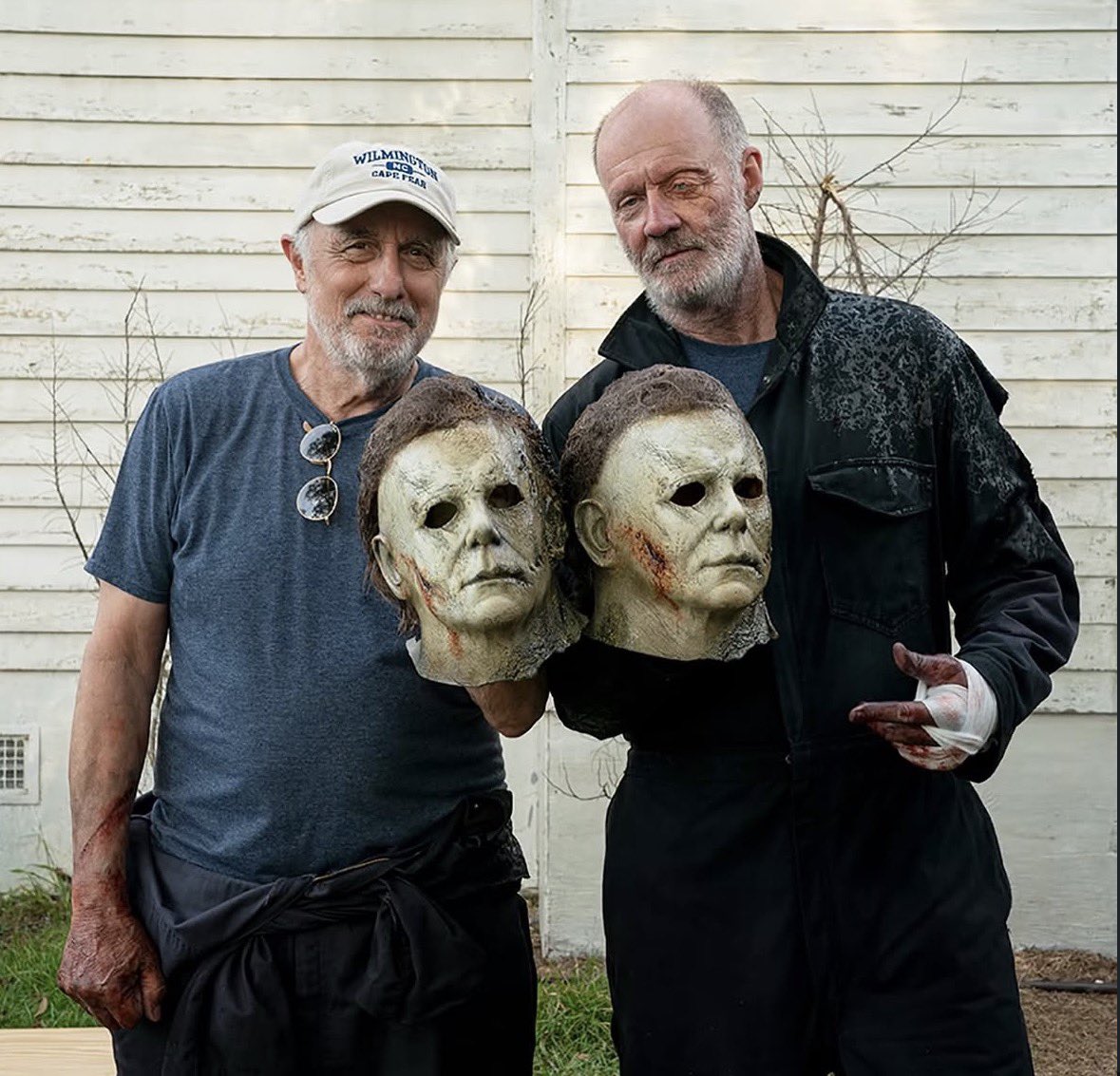SourceHalloween's tweet photo. James Jude Courtney via Instagram post 🧡 

“Celebrating Michael's 69th birthday (man he's looking good, isn't he?!) with this throwback from the Halloween Kills set with the one and only Nick Castle 🎈masks by the incomparable Christopher Nelson.” https://t.co/jHDhLpQhJX
