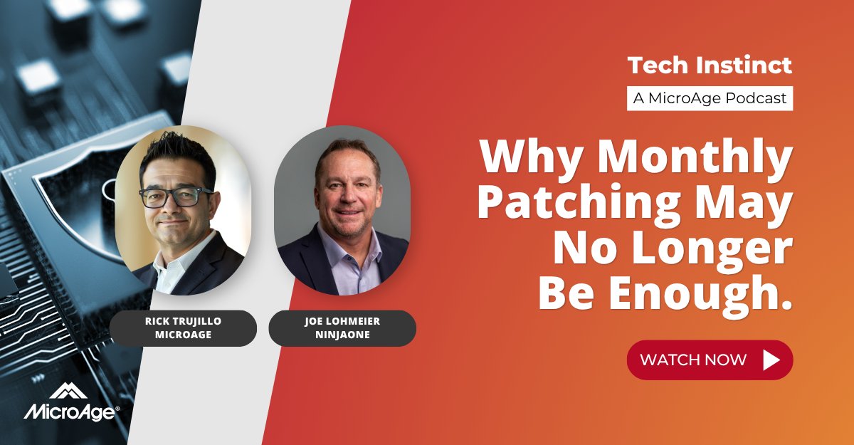 MicroAge's tweet photo. Is monthly patching fast enough for today’s threats?

MicroAge and NinjaOne explore how visibility, automation, and faster remediation can help IT teams reduce risk.

▶ Watch: https://t.co/qL6AiaEXkn

#TechInstinct #PatchManagement https://t.co/5kGFO3DvLn