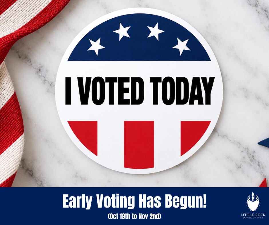 lrsd's tweet photo. Early voting starts today!
Polls are open 8 a.m. to 6 p.m. Monday through Friday and 10 a.m. to 4 p.m. on Saturdays through November 2. https://t.co/keqYM4oInE