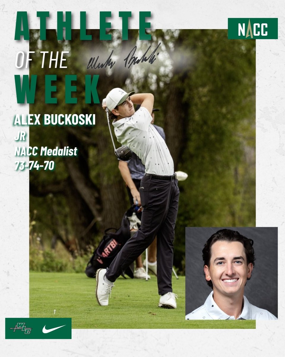 WLCSports's tweet photo. MGOLF: Junior Alex Buckoski has been named NACC Student-Athlete of the Week for the first time in his career following his medalist performance at the NACC Championships.

#ArmorUp | #d3golf | #NACCtion https://t.co/aUOlV1rwxo