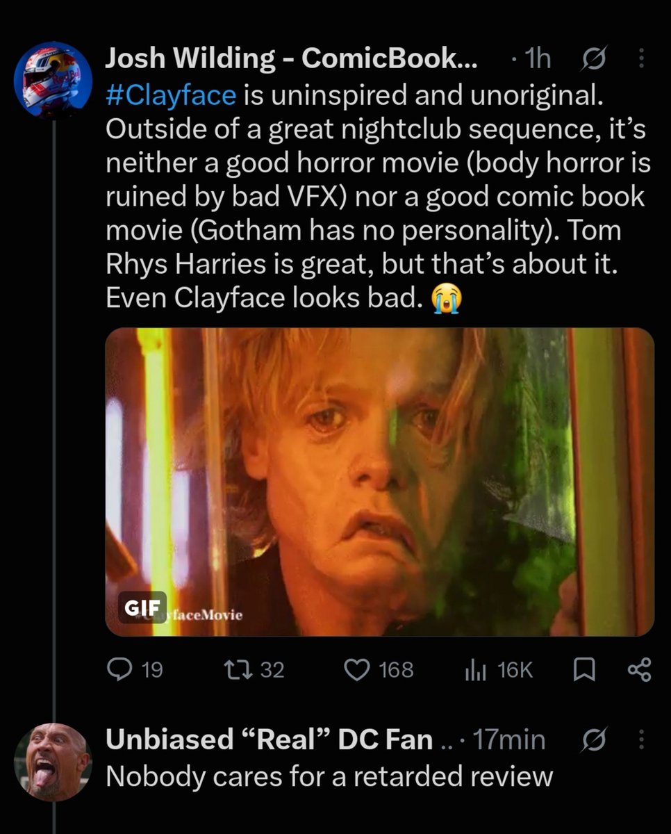 Violetnasirioui's tweet photo. DCU fans are furious at people for expressing their honest opinions about Clayface. https://t.co/1zD3sDlo5v