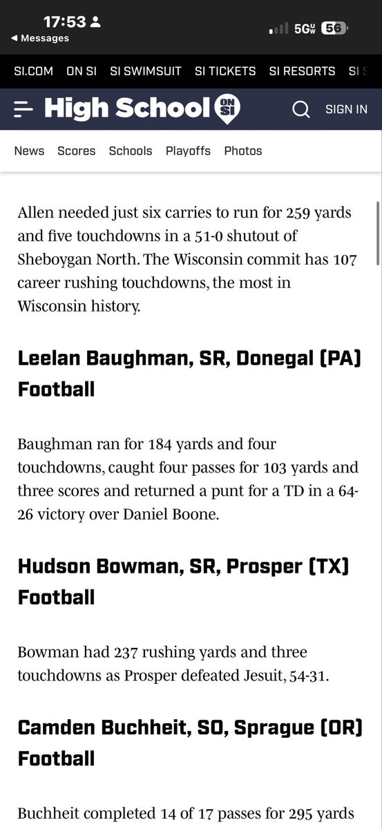 LeelanBaughman's tweet photo. Beyond thankful for my guys up front, and the all around performance from my troops. We’ve worked so hard, through Senior injuries and hardships. We’re going to continue to battle, and I will continue to perform. Thanks again for helping get me nominated for NPOTW. #1 #Nation https://t.co/OpuzfxUUUL