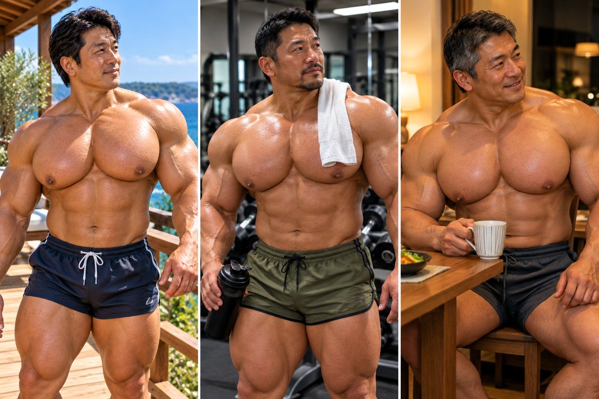 BigpecMax's tweet photo. Three handsome, muscular men, each with his own charm. Which one is your favorite?

A️　The beach guy 🌊
B️　he gym guy 💪
C️　he laid-back guy ☕ https://t.co/8Ifyu5QrqK