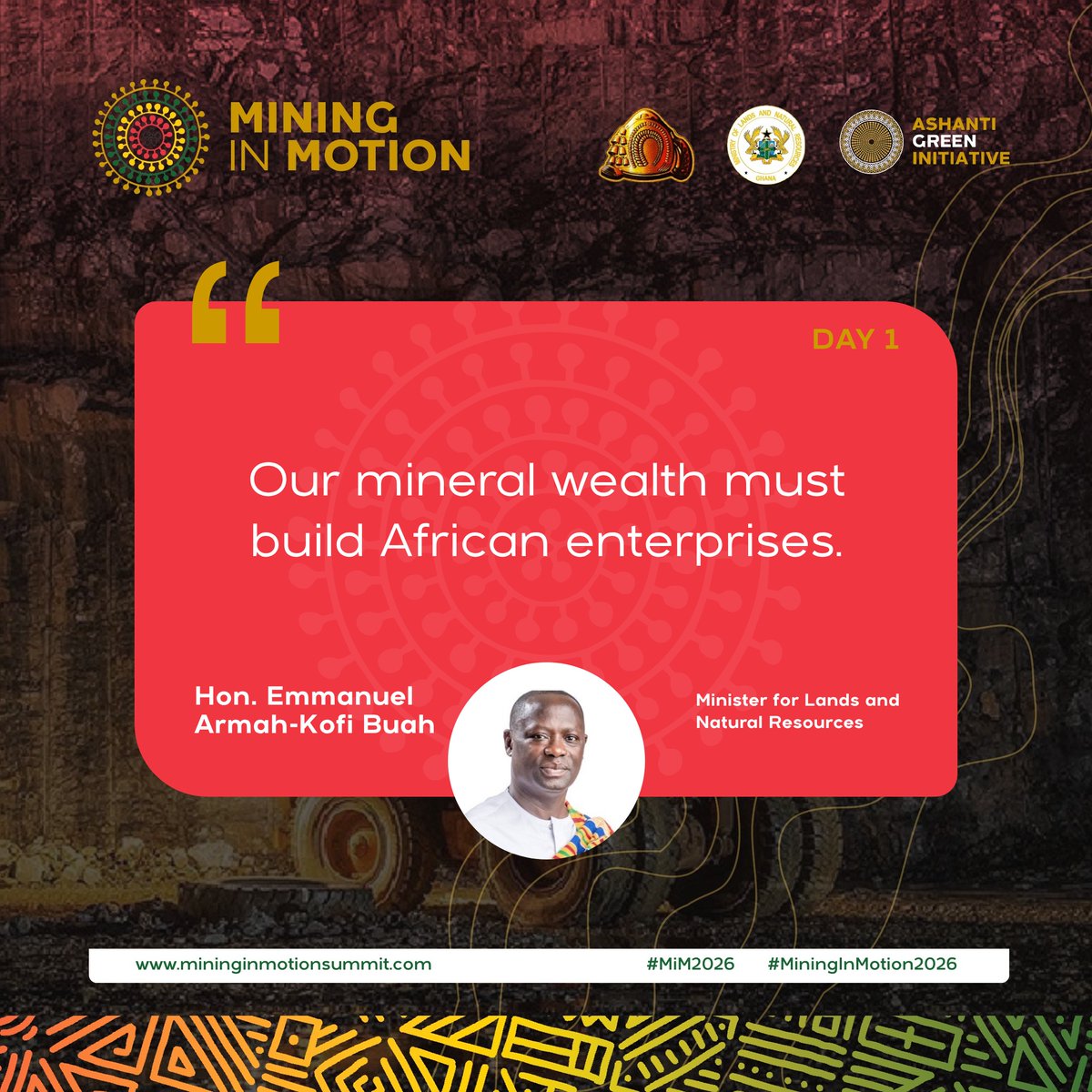 mininginmotion's tweet photo. Hon. Emmanuel Armah-Kofi Buah Shares Insights on Ghana’s Mineral Future

#MiningInMotion #MiM2026 https://t.co/xjK10ryjg1