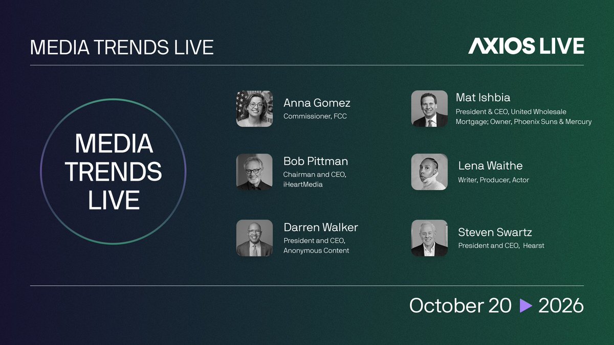 sarafischer's tweet photo. TOMORROW IN NYC: The biggest names in #media, #tech, #news and #entertainment are coming together for our 2nd annual @axios #MediaTrendsLive. 
📈 We'll kick off with a members-only briefing where we unveil our data-driven annual trends presentation. 
📢 We will have big newsmakers join us on stage, including @emmatuckerWSJ, @kenanthompson, @darrenwalker, @PittmanRadio, @AGomezFCC & more. 

Join us: https://t.co/G6094AiJ9c
@kerrymflynn @christiiineeee