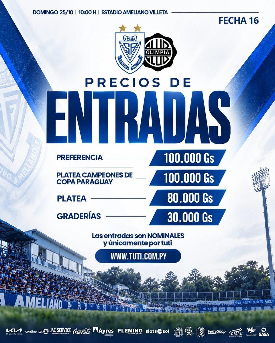 alvaroapontec's tweet photo. A la venta las entradas para Ameliano vs Olimpia, domingo a las 10:00 en Villeta https://t.co/s07XpE452U