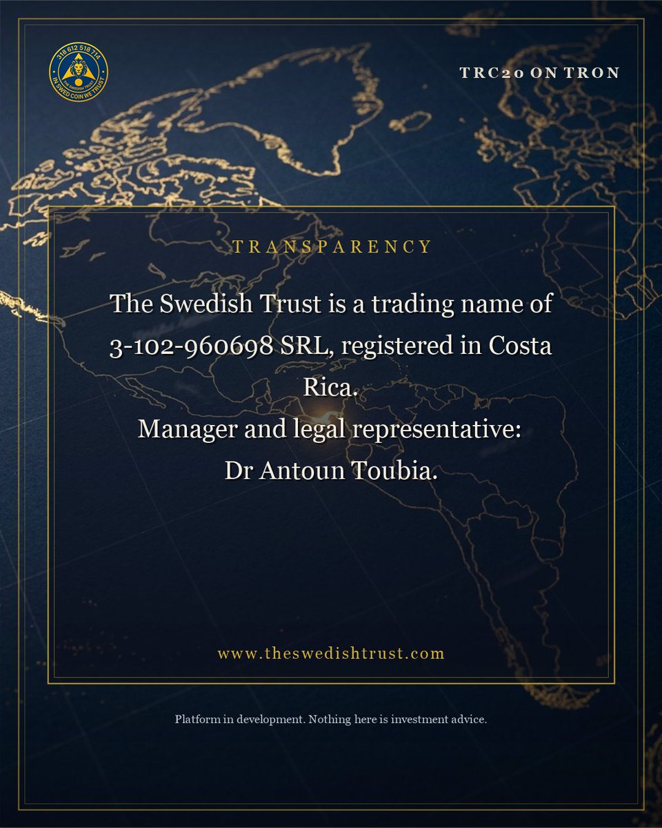 CoinSwed's tweet photo. The Swedish Trust today is a trading name of 3-102-960698 SRL, registered in Costa Rica. What it is not: a Swedish registration, a licence or supervision. https://t.co/fIz35B5mIm