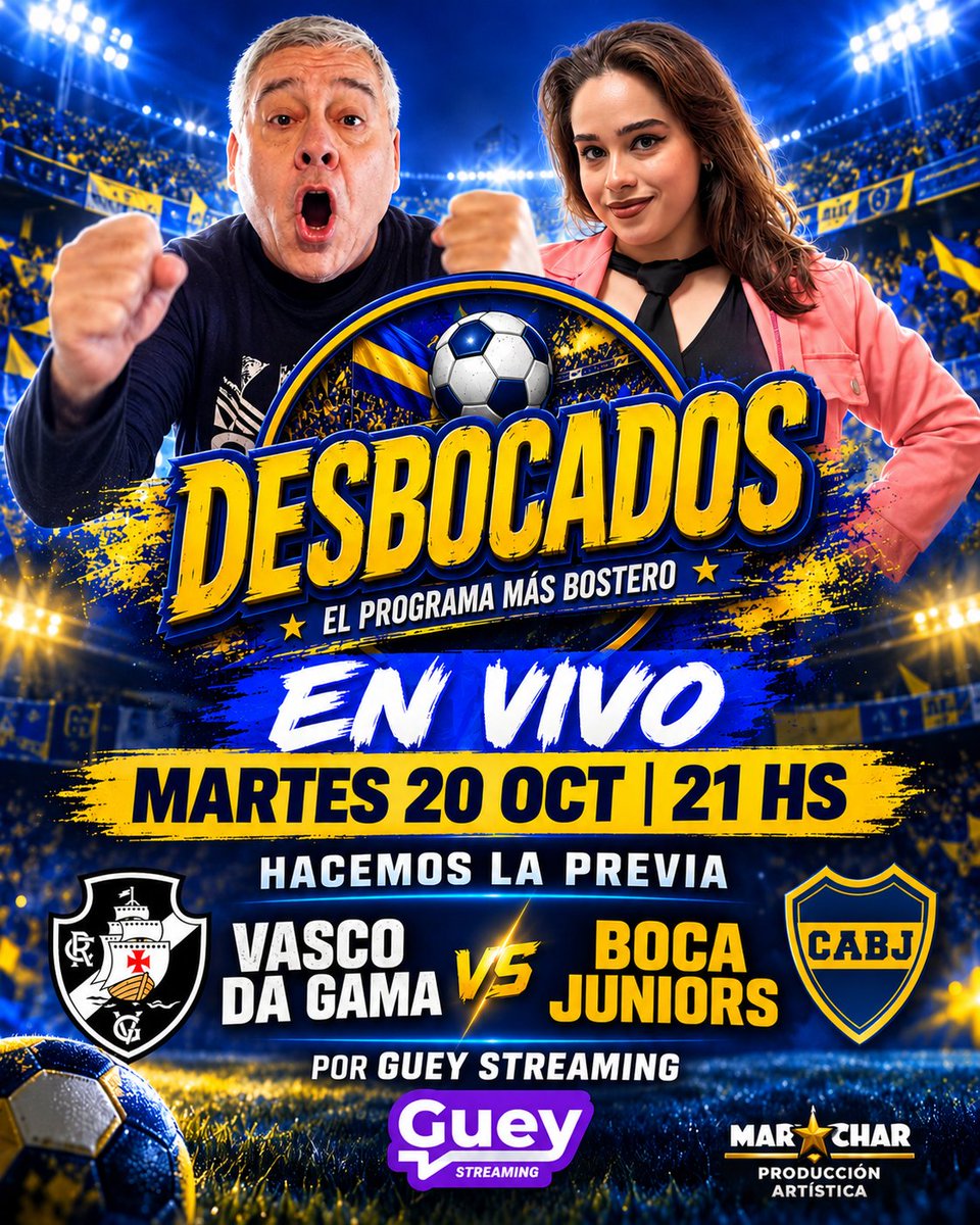 DesbocadosOK's tweet photo. 🗓 #MARTES #20Oct | 21 Hs
▶️ #EnVivo ➡️ LA PREVIA ⬅️
en 🔥 #DESBOCADOS por @GueyStreaming

⚽️ @VascodaGama vs @BocaJrsOficial en el 🏟 Estadio Maracaná | Río de Janeiro, BR 🇧🇷 

🎽 @CasaresCoco @yammissargOK 

▪︎ PRODUCE @PrensaMarChar 

👇🏻🔗 #Link
https://t.co/4BSWo4Cszl https://t.co/iPrbTSDoA8