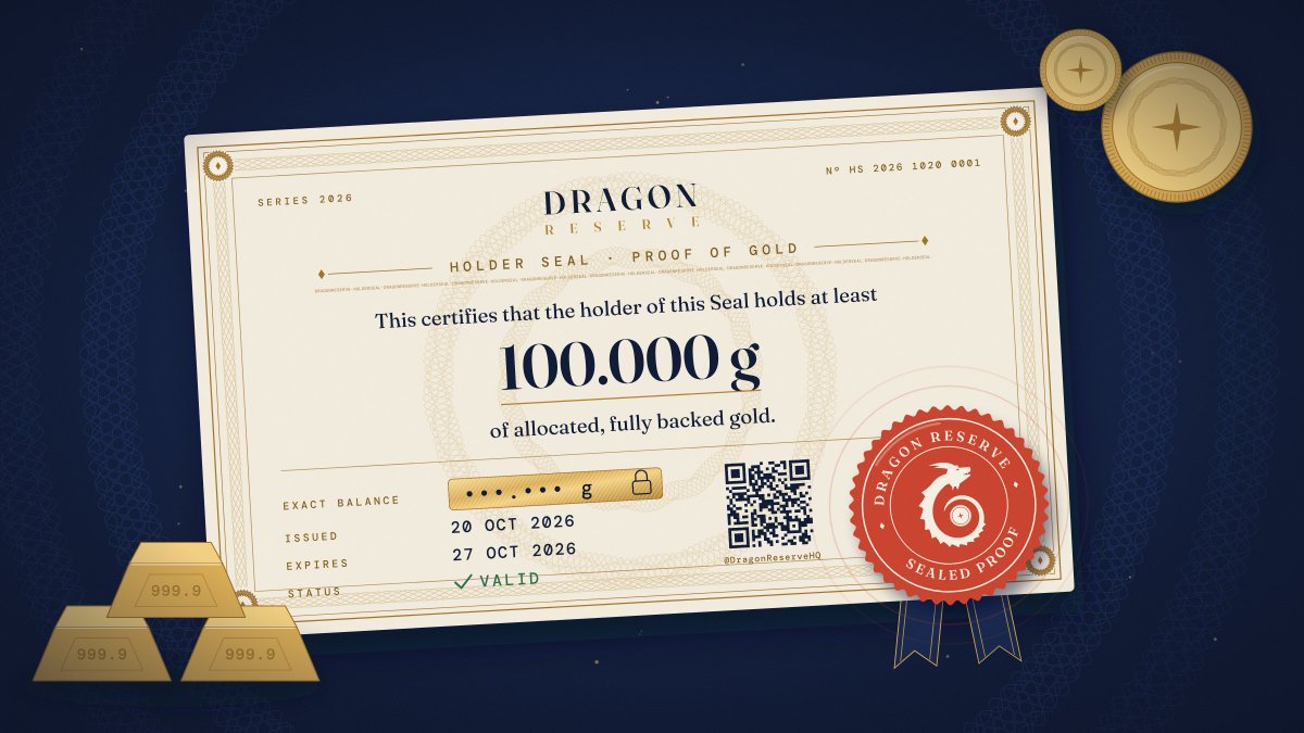 DragonReserveHQ's tweet photo. Prove the gold.
Hide the number.

We call it the Seal. https://t.co/DTALPBfsLm