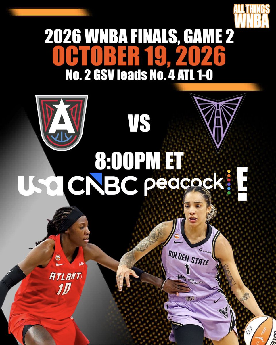 AllThingsWNBA's tweet photo. Back in Ballhalla for Game 2 of the 2026 WNBA Finals is tonight. Gabby Williams and No. 2 Golden State Valkyries took Game 1 68-64 over No. 4 Atlanta Dream

Who ya got coming away with the W? https://t.co/whDBW2bhq1