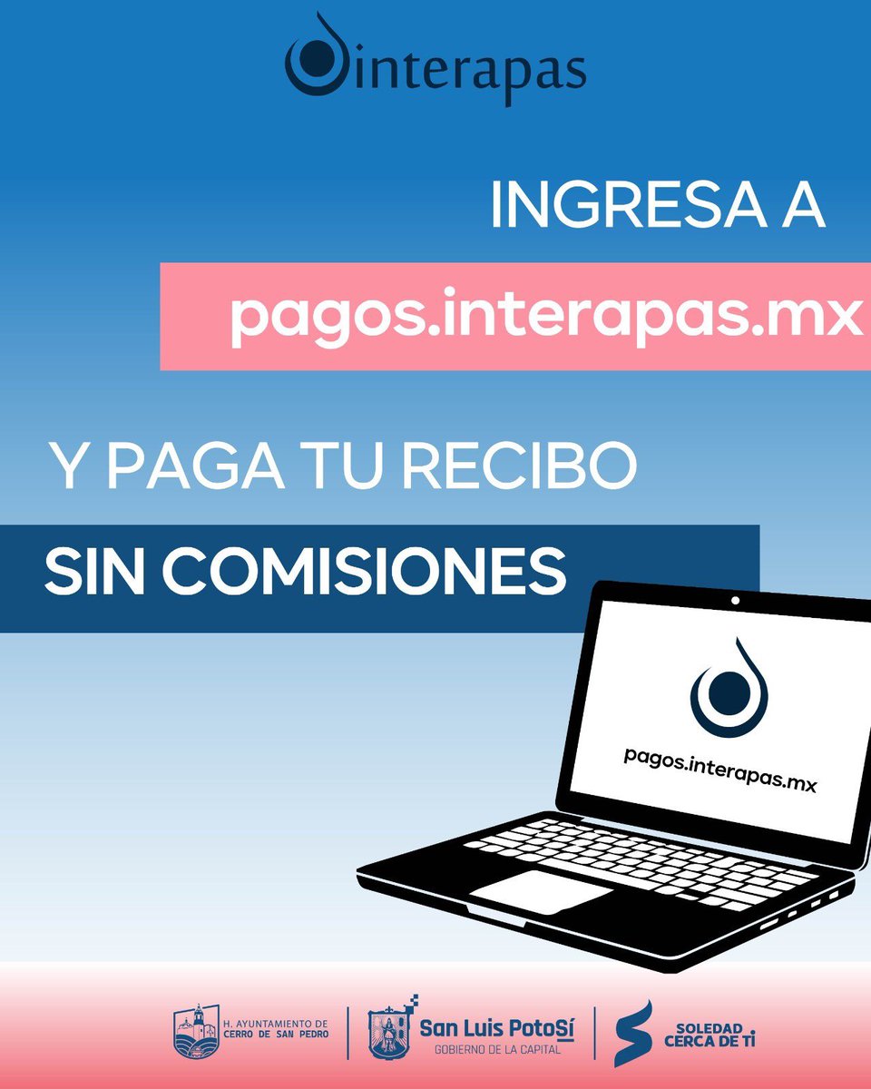Interapas's tweet photo. 💻💧 ¡Paga tu recibo sin salir de casa!

Realiza el pago de tu servicio de agua desde tu celular o computadora, de forma práctica y sin hacer filas.

🙌 Aprovecha esta opción, ahorra tiempo y mantén tu cuenta al día. https://t.co/C8kqbGoQfi
