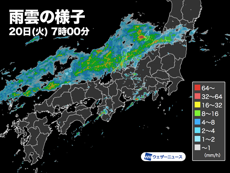 wni_jp's tweet photo. 【北陸など日本海側は雷雨に注意】
今日20日(火)は本州の日本海側付近に停滞し、北陸など日本海側を中心に強い雨が降っています。

昼頃にかけて、雷を伴った激しい雨に注意が必要です。
https://t.co/L7neuRr1Ih https://t.co/SpKlnbw4JB