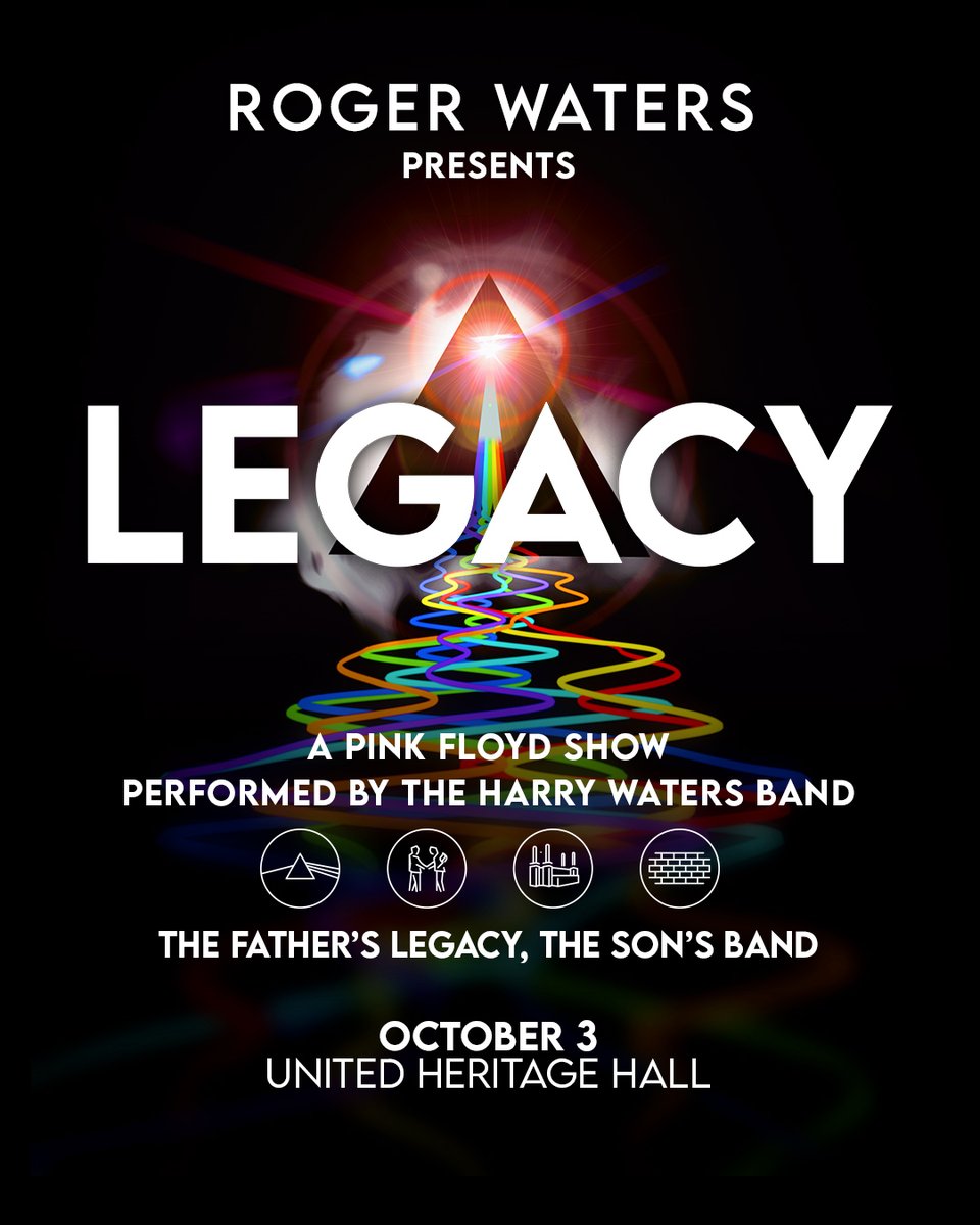 UHHATX's tweet photo. Father's legacy, son's band. Roger Waters Presents LEGACY - A Pink Floyd Show is coming to United Heritage Hall on October 3, 2027 to bring you all of your Pink Floyd favorites. 

🎟️Register for early access to presale tickets at https://t.co/FLzHD49FWr https://t.co/Vp4DNbmXD8