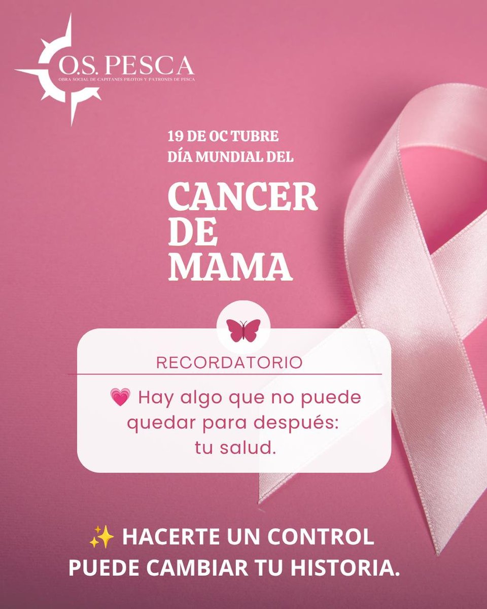 OsPesca's tweet photo. En el Día Mundial de la Prevención del Cáncer de Mama, recordemos algo fundamental: la detección temprana puede salvar vidas.

✨ Hacete tiempo para vos.
✔️ Realizá tus controles médicos.
✔️ Consultá ante cualquier cambio en tus mamas.
✔️ Hablá del tema https://t.co/X2fNFYDyjC