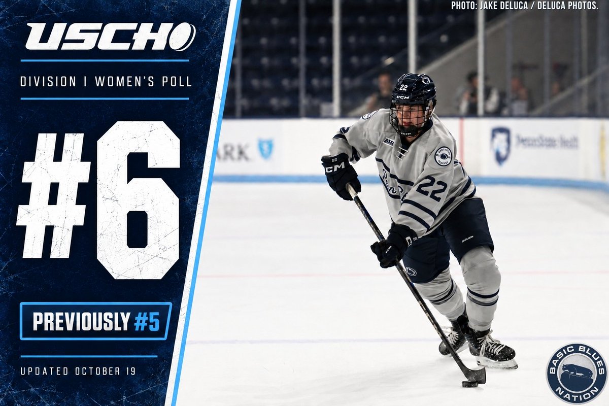 basicblues's tweet photo. Penn State women's hockey dropped one spot in the rankings to No. 6️⃣ this week despite a sweep over Lindenwood this past weekend. 

#WeAre #HockeyValley https://t.co/xJcAwvS1jb